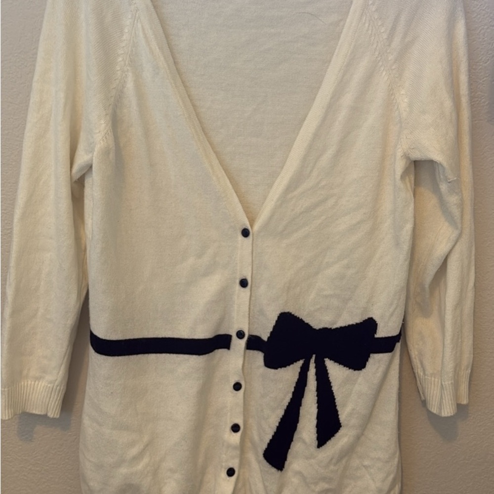 The Limited Cream Cardigan with Black Bow Detail